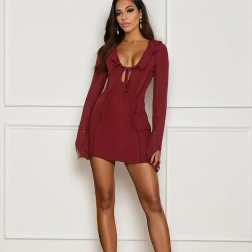 Load image into Gallery viewer, InstLike-Hollow Out Flare Sleeve Mini Dress
