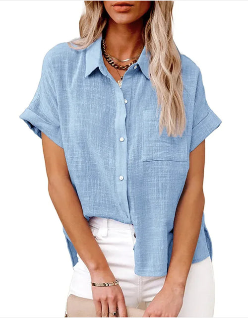 Load image into Gallery viewer, Women&#39;s Casual Cotton Linen Short-Sleeve Shirt with Pockets
