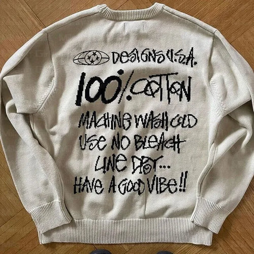 Load image into Gallery viewer, Men Sweater Winter Letters Graphic Pullover Harajuku Casual Loose Cotton Streetwear Sweater Women Hip Hop Knitted Sweater Unisex
