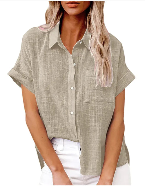 Load image into Gallery viewer, Women&#39;s Casual Cotton Linen Short-Sleeve Shirt with Pockets
