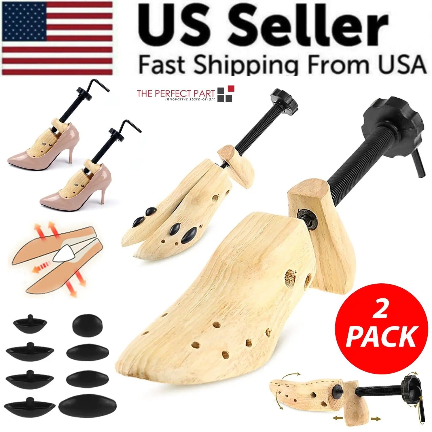 2-Way Wooden Adjustable Shoe Stretcher Expander Men Women Boot Size US 5-13