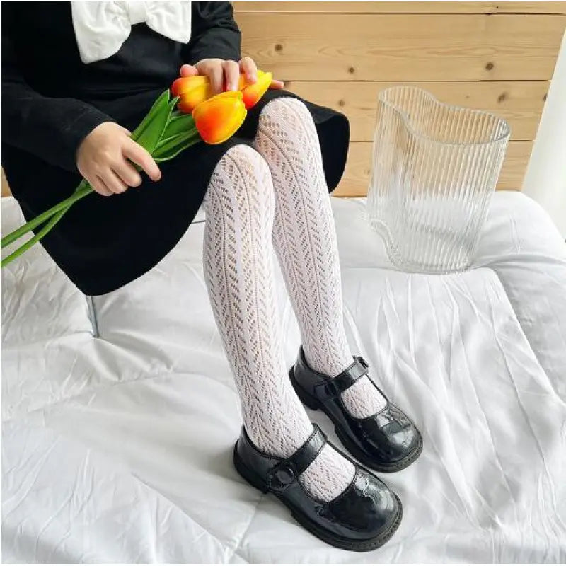 Girls' Korean Style Hollow Mesh Leggings