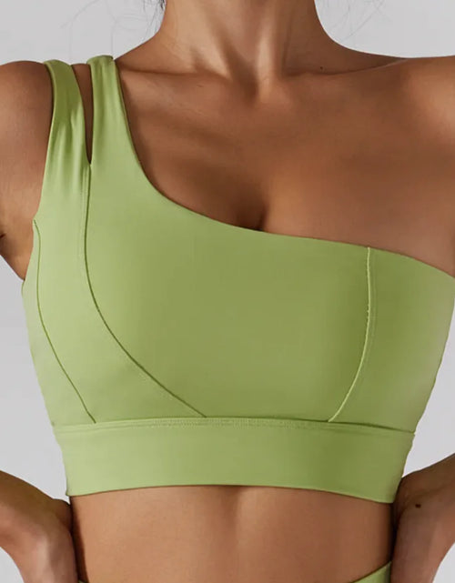 Load image into Gallery viewer, Ribbed One Shoulder Stretch Yoga Bra &amp; Shockproof Women&#39;s Activewear Set
