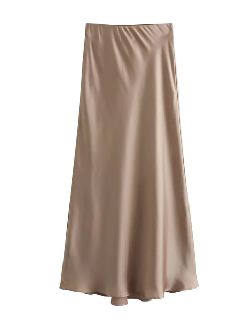 Load image into Gallery viewer, Women&#39;s Satin Pleated Midi Skirt
