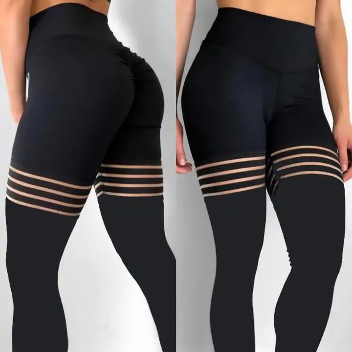 Black Hollow Spliced Leggings