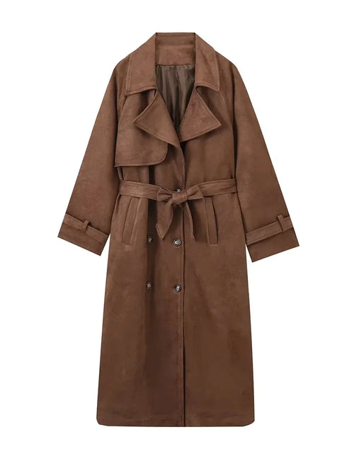 Load image into Gallery viewer, Vintage Suede Belted Long Coat
