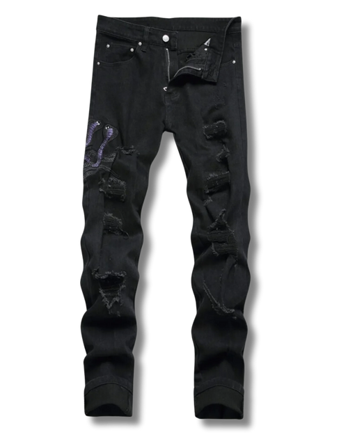 Load image into Gallery viewer, Black Python Jeans
