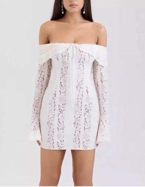 Load image into Gallery viewer, Elegant Off-Shoulder Lace Dress with Long Sleeves
