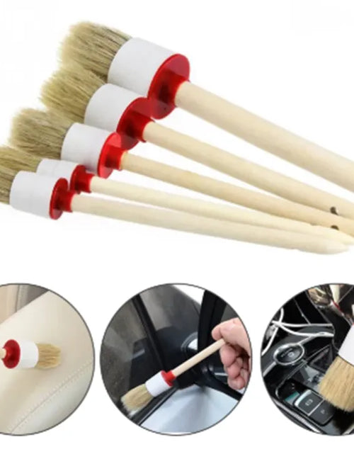 Load image into Gallery viewer, Car Washing Brush Pig Bristles Round Head Paint Car Cleaning Brush With Wooden Handle
