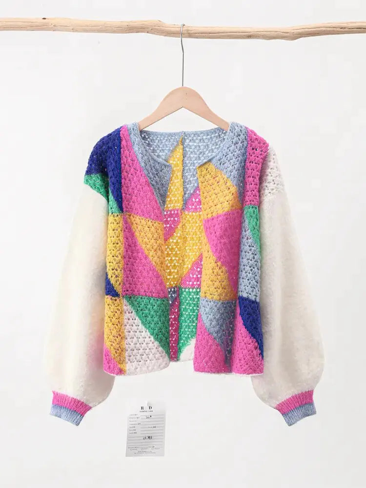 Colorful Hollow Knit Cardigan