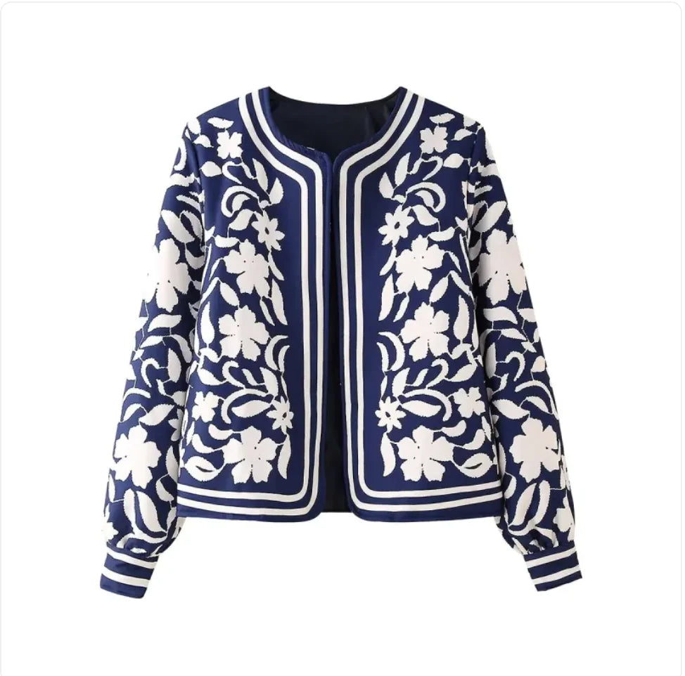 Casual Round Neck Printed Lightweight Padded Jacket