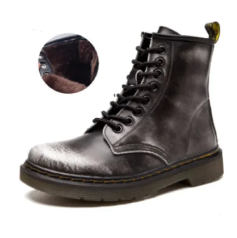 Low-Heeled Leather Martin Boots