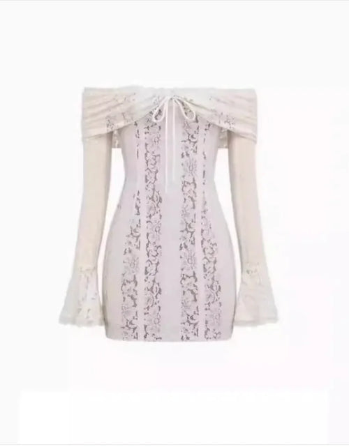 Load image into Gallery viewer, Elegant Off-Shoulder Lace Dress with Long Sleeves
