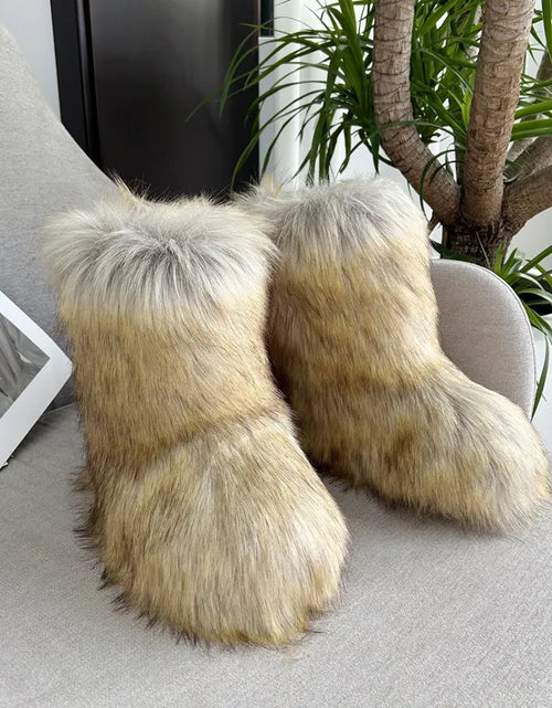 Load image into Gallery viewer, Raccoon Fur Plush Snow Boots
