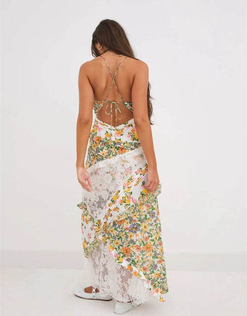 Load image into Gallery viewer, Women&#39;s Printed Halter Patchwork Hem Long Dresses
