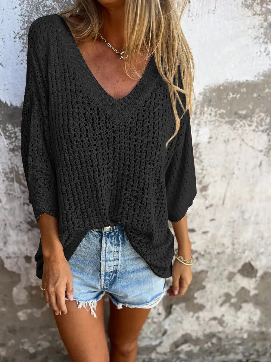 Women Hollow Out Knitted Beach Shirt