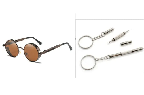 Load image into Gallery viewer, Retro Steampunk Round Sunglasses – Vintage Metal Designer Shades
