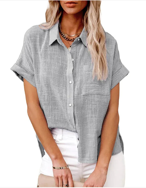 Load image into Gallery viewer, Women&#39;s Casual Cotton Linen Short-Sleeve Shirt with Pockets
