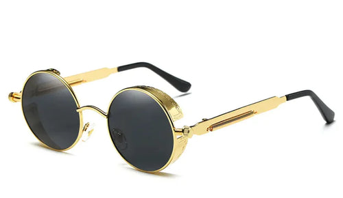 Load image into Gallery viewer, Retro Steampunk Round Sunglasses – Vintage Metal Designer Shades
