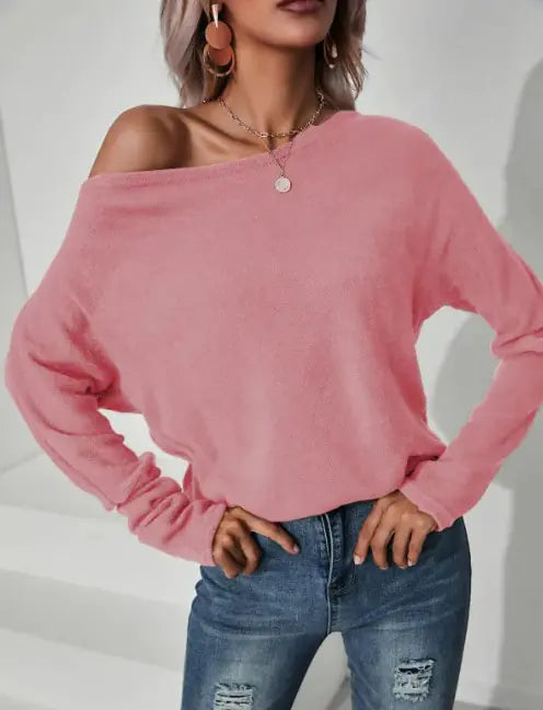 Knitted Oblique Shoulder Sweater