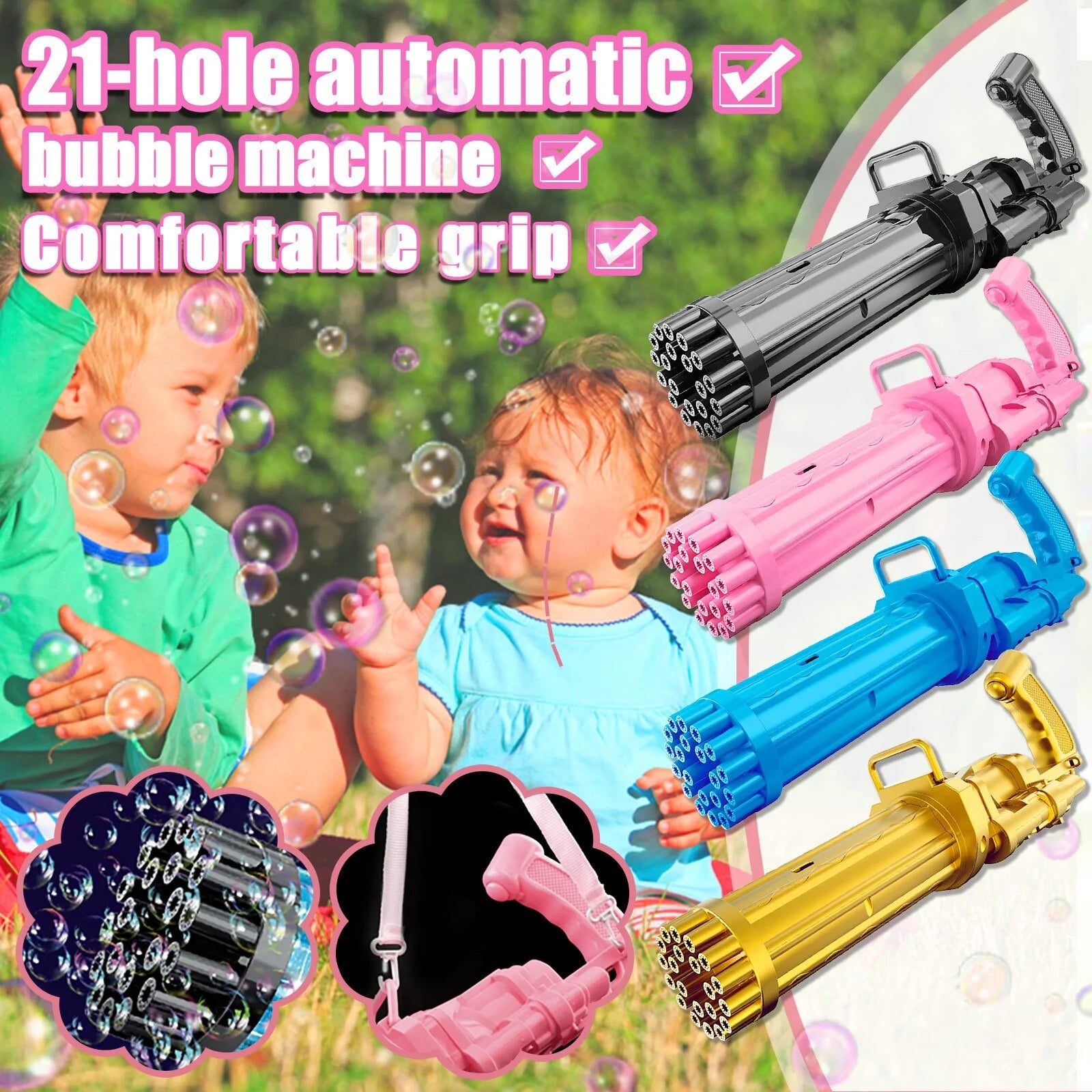 21 Holes Large Kids Gatling Bubble Gun Toys