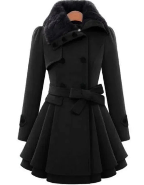 Load image into Gallery viewer, Women&#39;s Slim Double-Breasted Wool Coat – Mid-Length &amp; Padded
