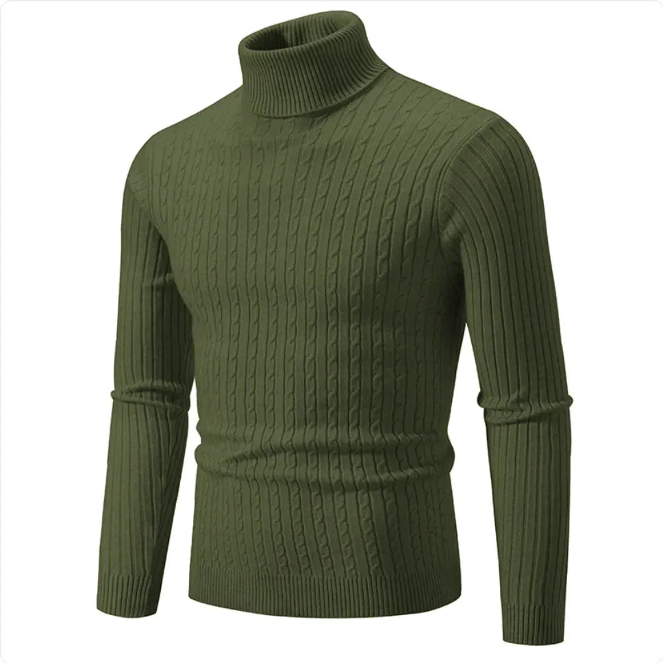 Men's Slim-Fit Knitted Turtleneck Sweater - Solid Color