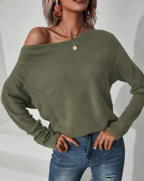 Knitted Oblique Shoulder Sweater