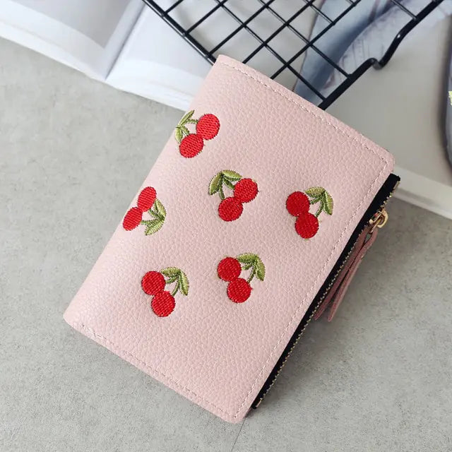 Cherry Embroidered Small Wallet