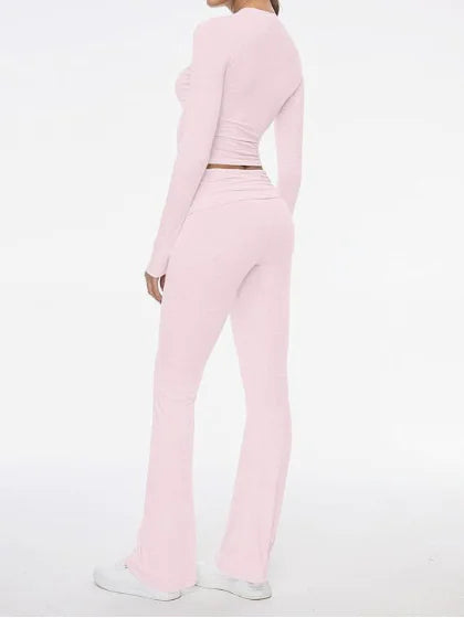 Load image into Gallery viewer, Women&#39;s Round Neck Bell-Bottom Pants Suit
