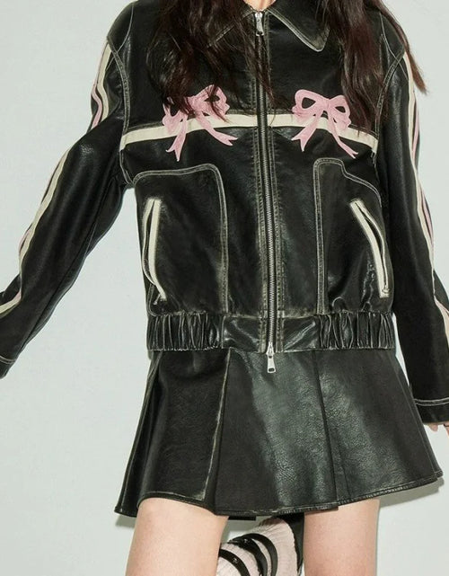 Load image into Gallery viewer, Bow Biker&#39;s Leather Jacket
