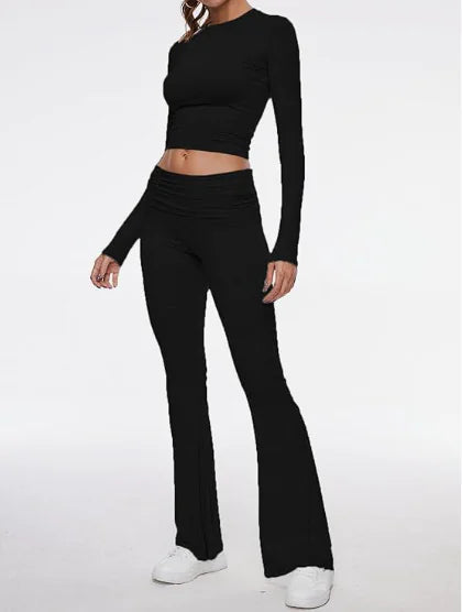 Load image into Gallery viewer, Women&#39;s Round Neck Bell-Bottom Pants Suit
