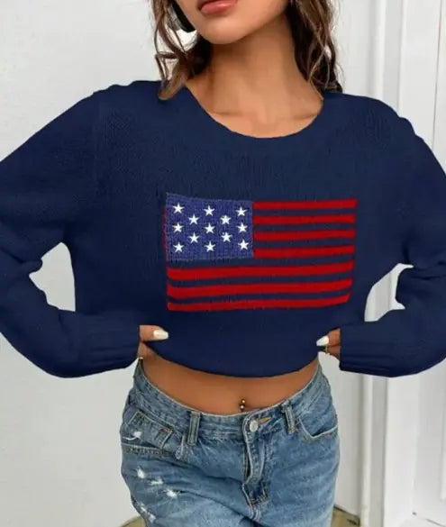 Loose Round Neck Flag Sweater