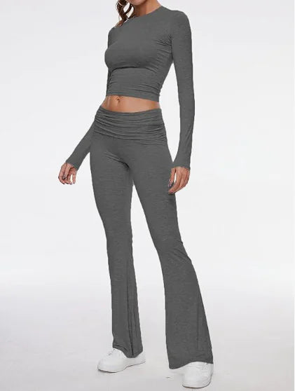 Load image into Gallery viewer, Women&#39;s Round Neck Bell-Bottom Pants Suit
