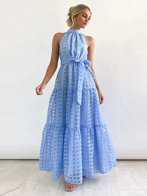 Load image into Gallery viewer, Women&#39;s Grid Hollow Long Dress
