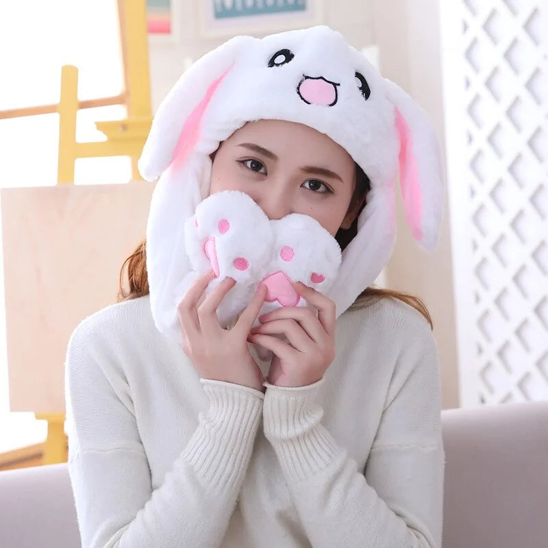 Plush Animal Cartoon Hat with Moving Rabbit Ears: Funny Gift for Kids