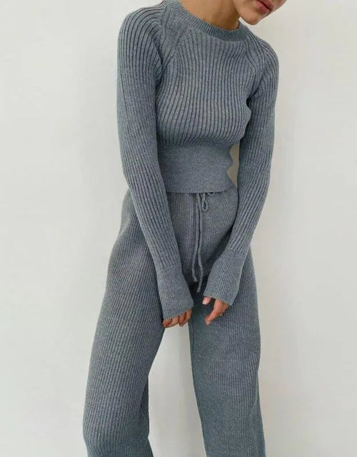 Load image into Gallery viewer, Knitted Wide Leg Pants and Top Set
