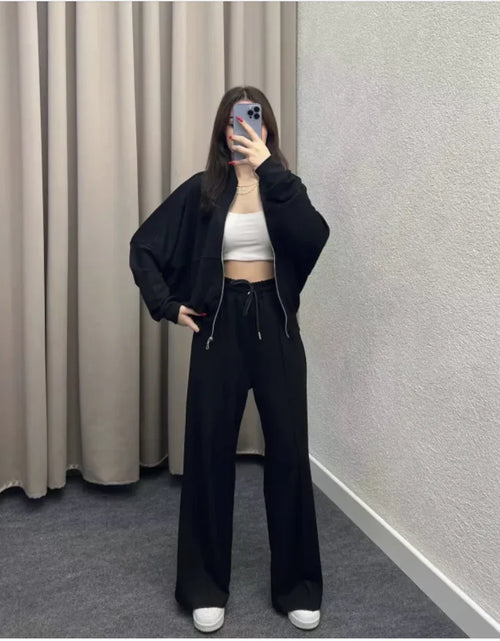 Load image into Gallery viewer, Solid Color Zip-Up Sweater and Casual Trousers Set
