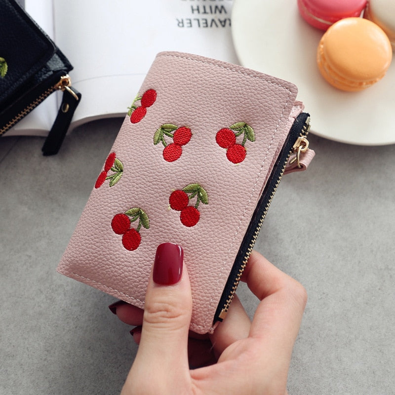 Cherry Embroidered Small Wallet