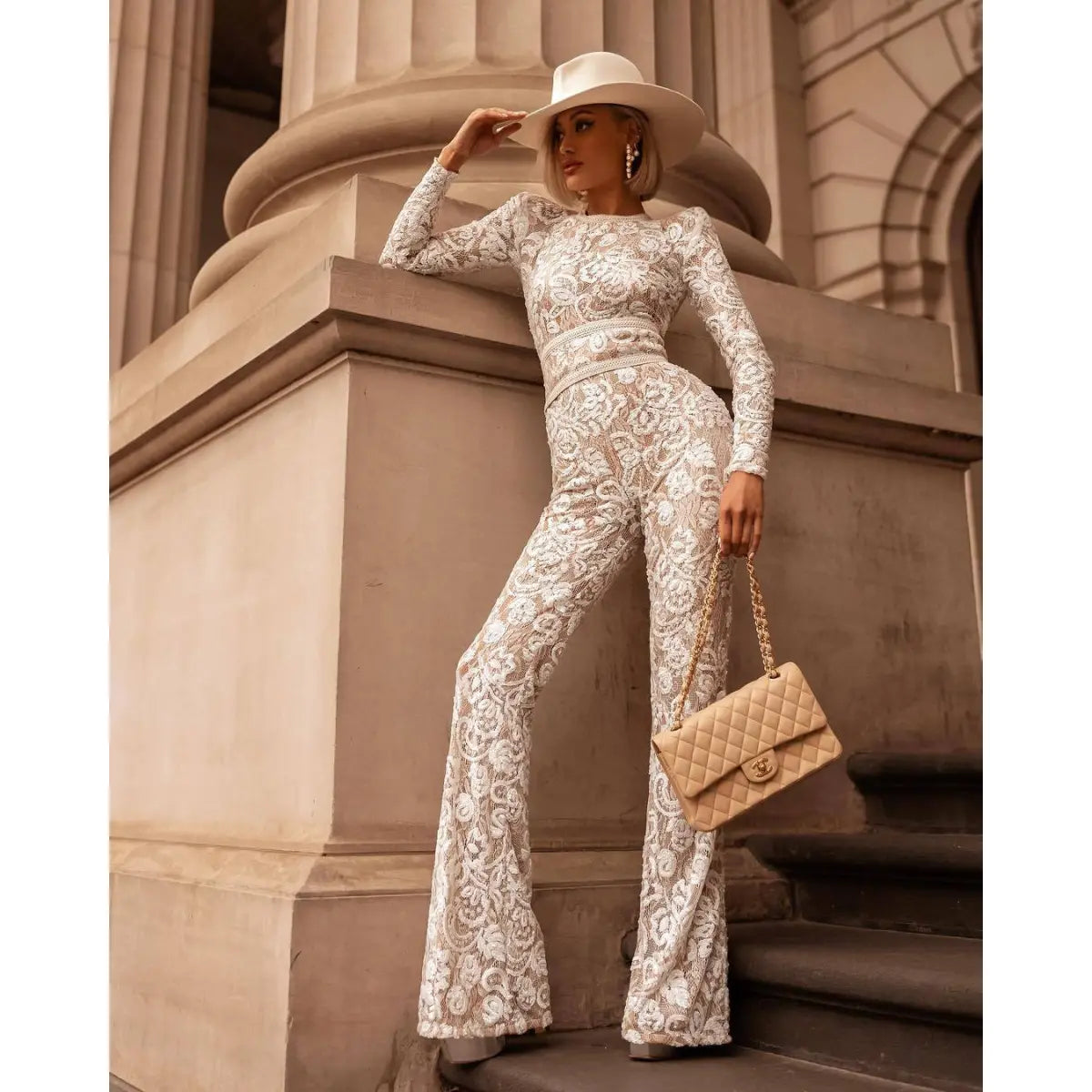 European and American Celebrity Style Lace Slim Jumpsuit