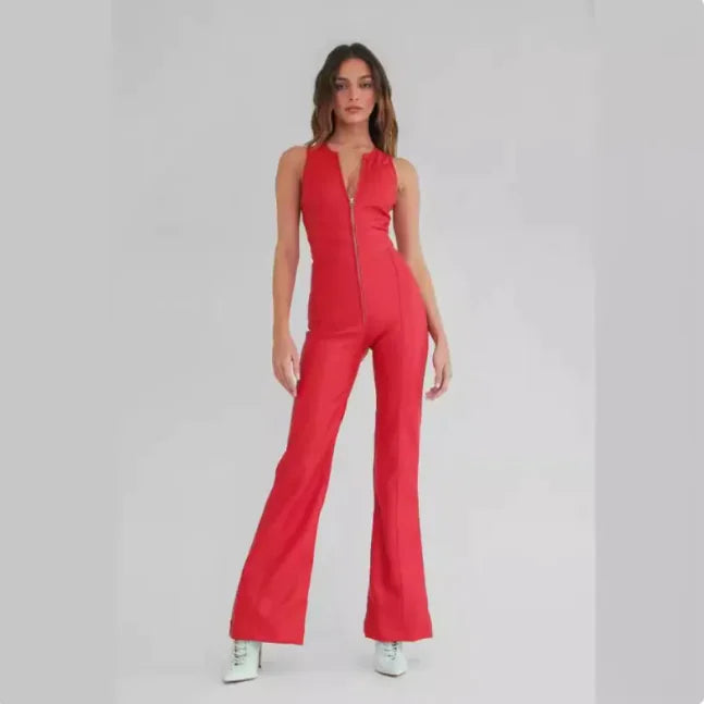 High-Waist Retro Slim Denim Jumpsuit