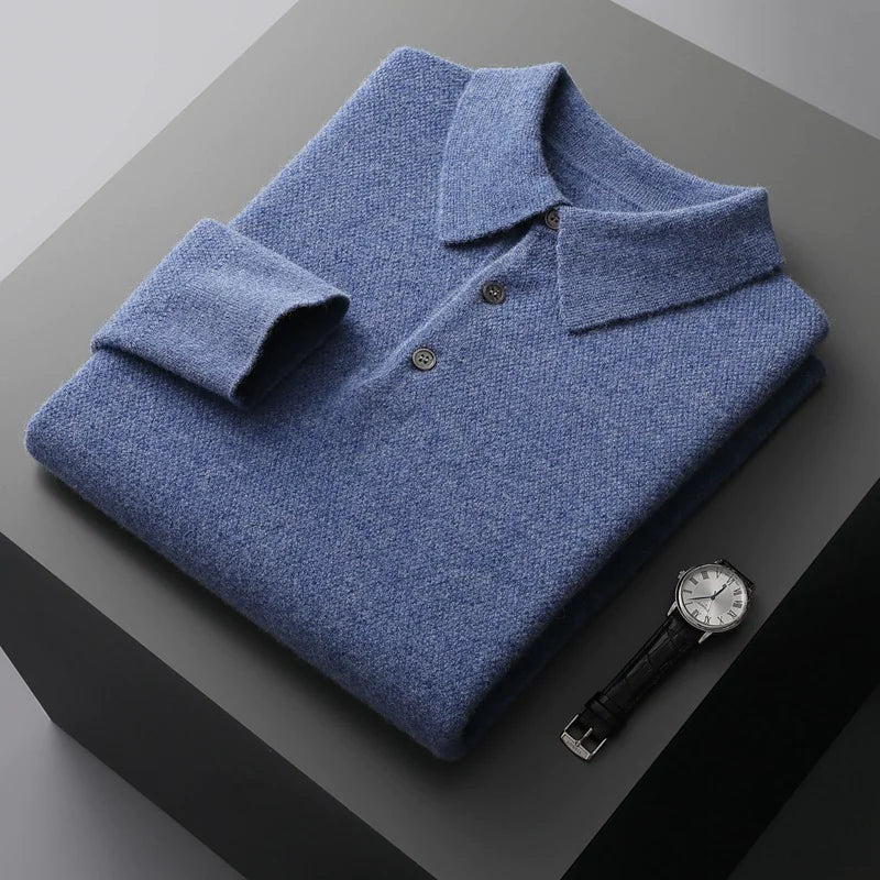 Men's Solid Color Polo Collar Knitted Cardigan