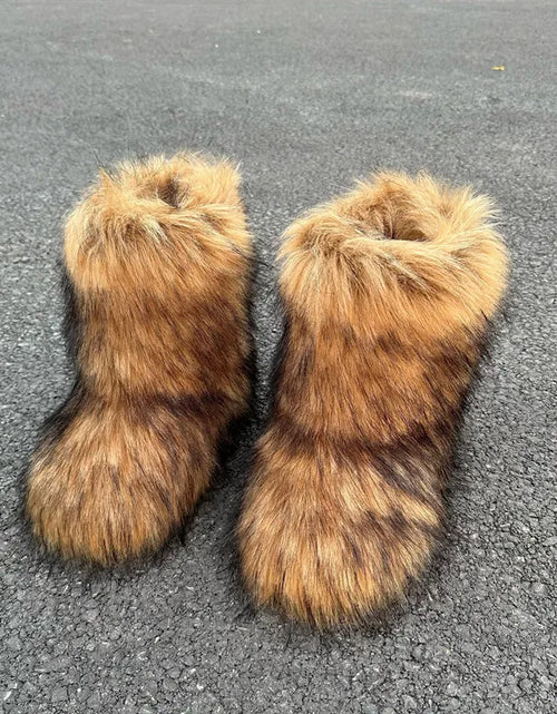 Load image into Gallery viewer, Raccoon Fur Plush Snow Boots
