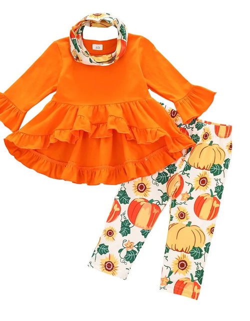 Load image into Gallery viewer, Toddler Halloween Pumpkin Print Dress Set
