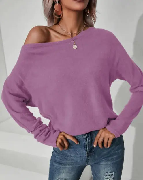 Knitted Oblique Shoulder Sweater