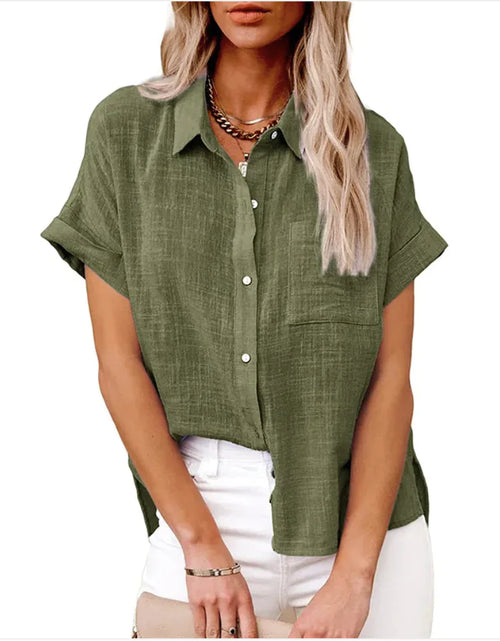 Load image into Gallery viewer, Women&#39;s Casual Cotton Linen Short-Sleeve Shirt with Pockets
