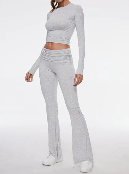 Load image into Gallery viewer, Women&#39;s Round Neck Bell-Bottom Pants Suit
