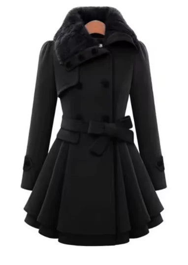 Load image into Gallery viewer, Women&#39;s Slim Double-Breasted Wool Coat – Mid-Length &amp; Padded
