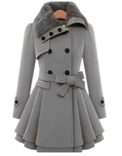 Load image into Gallery viewer, Women&#39;s Slim Double-Breasted Wool Coat – Mid-Length &amp; Padded
