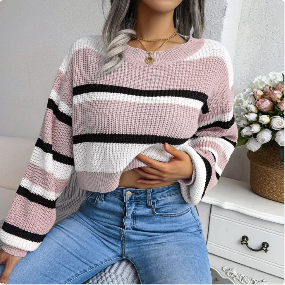 Plunge Neck Long Sleeve Knit Sweater